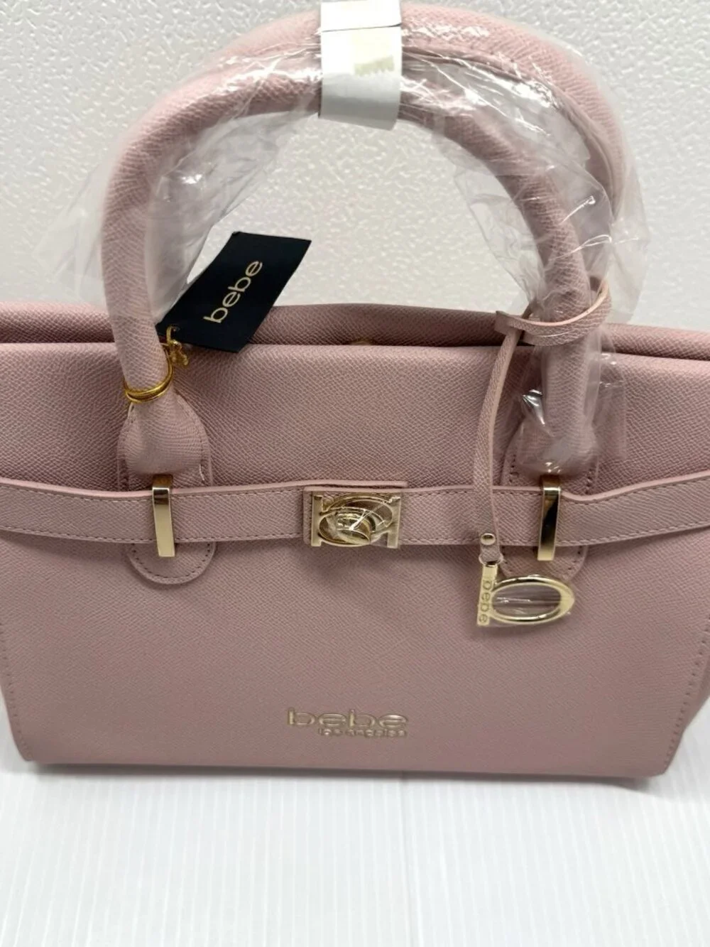 Bebe Pink Satchel Handbag Gold Hardware Structured  Handle Purse NWT Work Luxury